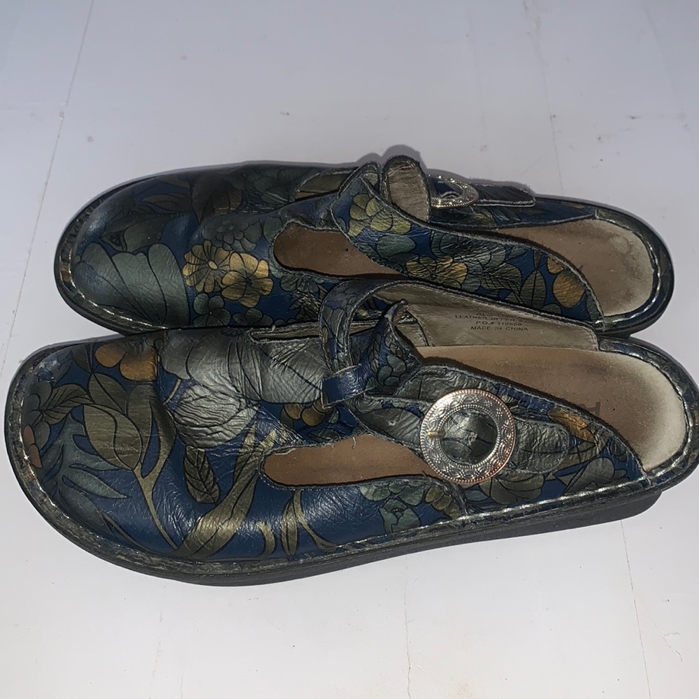 Alegria Blue Floral Mules